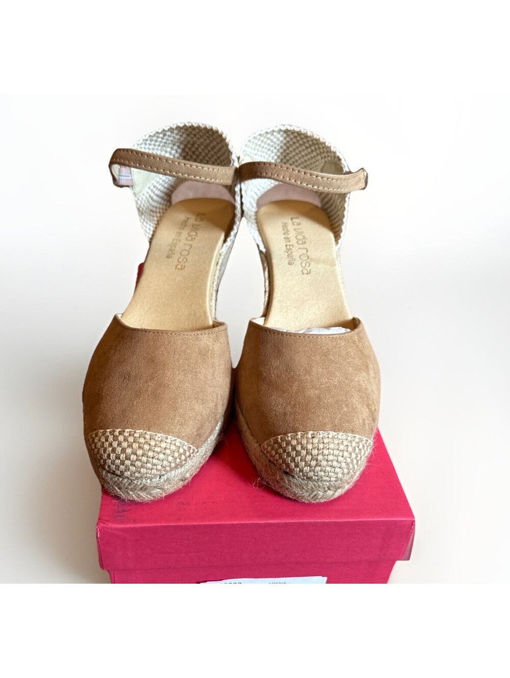 New La Vida Rosa Tan Beige Espadrille Wedge Heels Ankle Strap Sandals Shoes 9 - Picture 2 of 4
